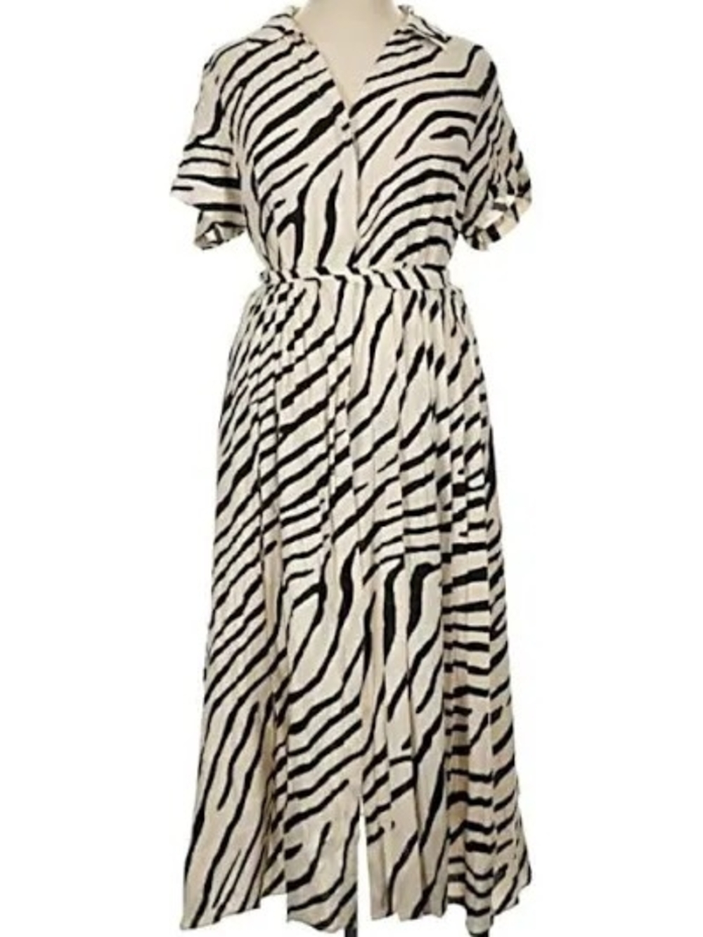 H&M Black & White Zebra-Print Short-Sleeve Maxi Dress